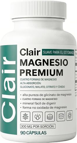 Clair Magnesio Premium, with B6 D3 Zinc – 4-in-1 Blend, 90 caps(1pc) | Muscle relaxation, digestive comfort, sleep support. (Glycinate, Malate, Citrate, Oxide) with B6, D3, Zinc. Gentle on stomach in Saudi Arabia
