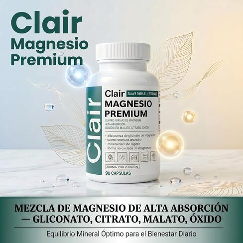 Clair Magnesio Premium, with B6 D3 Zinc – 4-in-1 Blend, 90 caps(1pc) | Muscle relaxation, digestive comfort, sleep support. (Glycinate, Malate, Citrate, Oxide) with B6, D3, Zinc. Gentle on stomach in Saudi Arabia