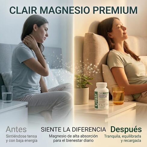 Clair Magnesio Premium, with B6 D3 Zinc – 4-in-1 Blend, 90 caps(1pc) | Muscle relaxation, digestive comfort, sleep support. (Glycinate, Malate, Citrate, Oxide) with B6, D3, Zinc. Gentle on stomach in Saudi Arabia