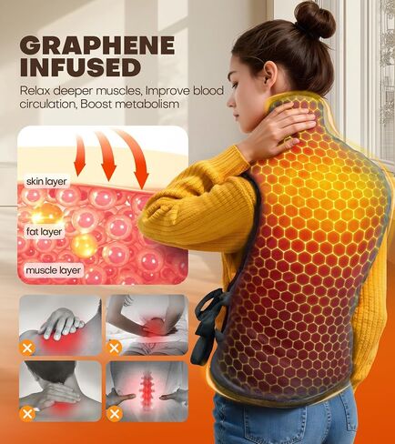 Graphene-Infused Heating Pad with 3X Deeper Back Relief, 30% Heavier Weighted Heating Pad for Neck and Shoulders and Back, 25"x35" Large Electric Heated Pads, Surprise for Mom Women Christmas Birthday in Kuwait