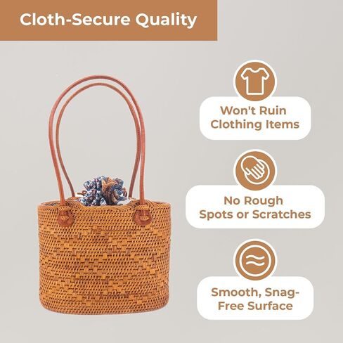Women's Bali Rattan handbag 8" - Cloth-Secure Quality - Adjustable Leather Strap - Authentic Bali Batik Lining in Saudi Arabia