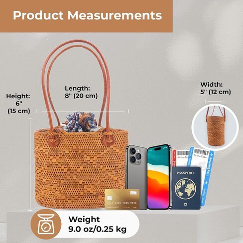 Women's Bali Rattan handbag 8" - Cloth-Secure Quality - Adjustable Leather Strap - Authentic Bali Batik Lining in Saudi Arabia