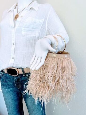 Lucy Nude Ostrich Feather Handbag in Kuwait