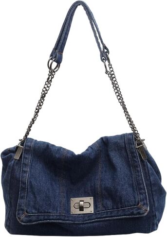 Women's Denim Shoulder Bag Crossbody Tote Purse 2025, Vintage Y2K Hobo Bag with Chain Strap, Jean Handbag for Casual Fashion in Kuwait