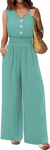 LOOKBOHO بذلة نسائية أنيقة صيفية فضفاضة غير رسمية بنطال ذو قصة أرجل واسعة بدون أكمام ورقبة على شكل V 2026 أنيقة قطعة واحدة الزي in Kuwait