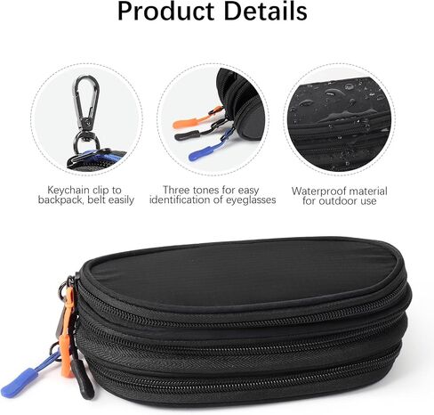 Eyeglasses Case for 3 Pairs, Multi Sunglasses Travel Organizer Pouch with Keychain Clip Zipper Closure for Men Women in Saudi Arabia