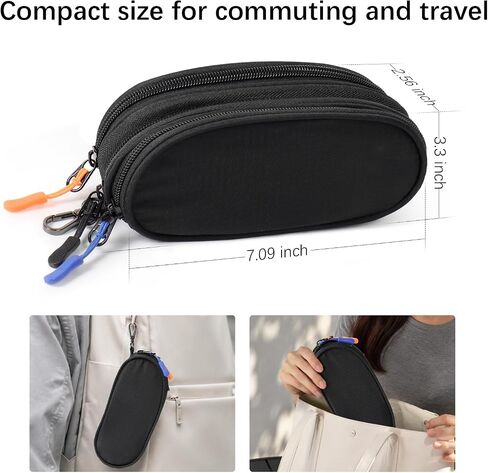 Eyeglasses Case for 3 Pairs, Multi Sunglasses Travel Organizer Pouch with Keychain Clip Zipper Closure for Men Women in Saudi Arabia