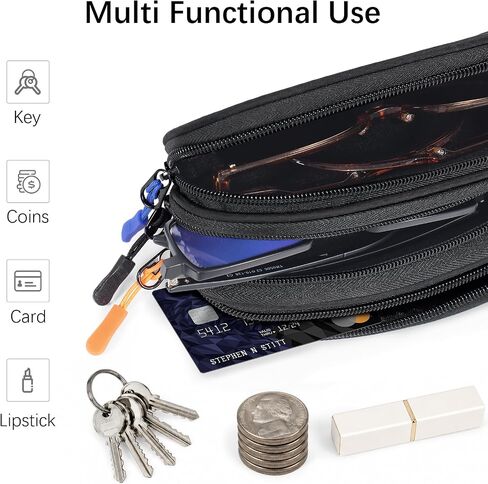 Eyeglasses Case for 3 Pairs, Multi Sunglasses Travel Organizer Pouch with Keychain Clip Zipper Closure for Men Women in Saudi Arabia
