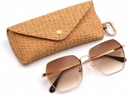 Woven Straw Sunglasses Case,Boho Rattan Soft Eyeglass Case with Hard Shell & Clip Hook, Portable Travel Glasses Pouch in Saudi Arabia