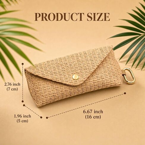 Woven Straw Sunglasses Case,Boho Rattan Soft Eyeglass Case with Hard Shell & Clip Hook, Portable Travel Glasses Pouch in Saudi Arabia