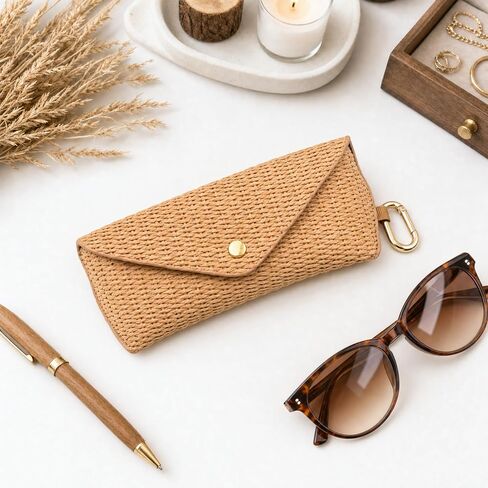 Woven Straw Sunglasses Case,Boho Rattan Soft Eyeglass Case with Hard Shell & Clip Hook, Portable Travel Glasses Pouch in Saudi Arabia