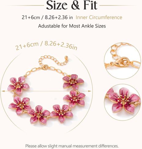 Fesciory Gold Plated Ankle Bracelets for Women, Adjustable Layered Flower Cherry Charm Anklets, Summer Hawaiian Beach Foot Jewelry Gifts 5 Flowers(Pink) in Saudi Arabia