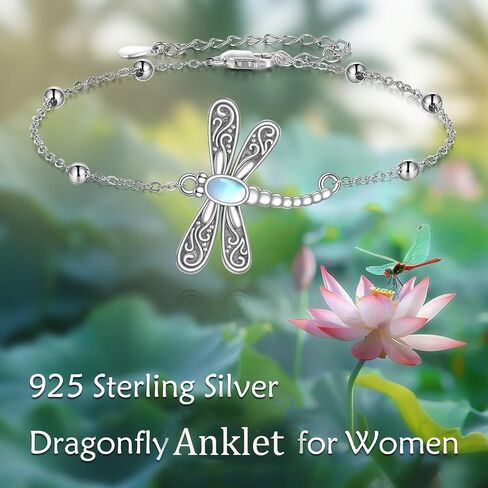 ONEFINITY Dragonfly خلخال من الفضة الإسترليني Moonstone Dragonfly الكاحل سوار مجوهرات للنساء هدايا in Kuwait