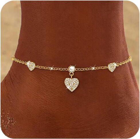 Anklets for Women Waterproof 14K Gold Plated Cz Beach Ankle Bracelets Dainty Summer Butterfly Clover Heart Bow Anklet Non Tarnish Layered Beach Jewelry Accessories for Women Trendy in Saudi Arabia