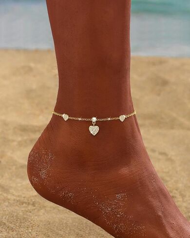 Anklets for Women Waterproof 14K Gold Plated Cz Beach Ankle Bracelets Dainty Summer Butterfly Clover Heart Bow Anklet Non Tarnish Layered Beach Jewelry Accessories for Women Trendy in Saudi Arabia