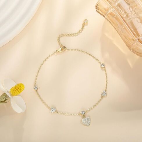 Anklets for Women Waterproof 14K Gold Plated Cz Beach Ankle Bracelets Dainty Summer Butterfly Clover Heart Bow Anklet Non Tarnish Layered Beach Jewelry Accessories for Women Trendy in Saudi Arabia