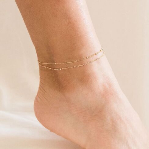 Dainty Gold Disc Chain Anklet for Women, 14K Gold Plated Sequin Foot Bracelet, 8.3"+2" Adjustable Delicate Flat Disc Link Ankle Bracelet, Minimalist Summer Beach Jewelry Gift for Her in Kuwait