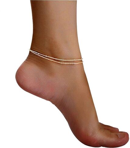 Dainty Gold Disc Chain Anklet for Women, 14K Gold Plated Sequin Foot Bracelet, 8.3"+2" Adjustable Delicate Flat Disc Link Ankle Bracelet, Minimalist Summer Beach Jewelry Gift for Her in Kuwait