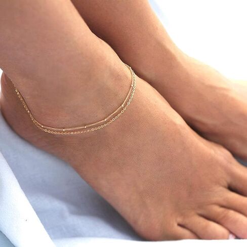 Dainty Gold Disc Chain Anklet for Women, 14K Gold Plated Sequin Foot Bracelet, 8.3"+2" Adjustable Delicate Flat Disc Link Ankle Bracelet, Minimalist Summer Beach Jewelry Gift for Her in Kuwait