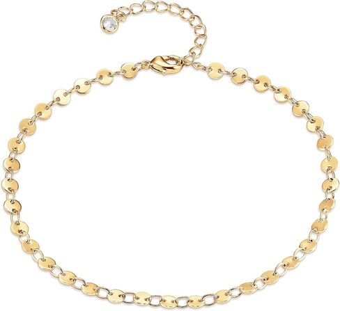 Dainty Gold Disc Chain Anklet for Women, 14K Gold Plated Sequin Foot Bracelet, 8.3"+2" Adjustable Delicate Flat Disc Link Ankle Bracelet, Minimalist Summer Beach Jewelry Gift for Her in Saudi Arabia