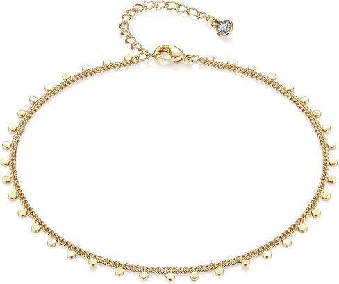 Dainty Gold Disc Chain Anklet for Women, 14K Gold Plated Sequin Foot Bracelet, 8.3"+2" Adjustable Delicate Flat Disc Link Ankle Bracelet, Minimalist Summer Beach Jewelry Gift for Her in Kuwait
