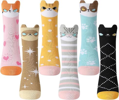 6 Pairs Cute Funny Animal Socks for Women Girls 3D Novelty Cotton Cat Dog Crew Socks for Animal Lovers Gifts in Kuwait