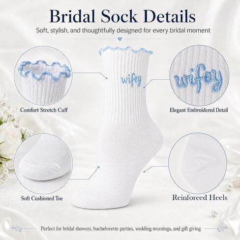 Ruffle Bride Socks,White Blue Bride To Be Something Blue Gift, Soft Cotton Bridal Socks For Women Engagement Wedding | Bachelorette Party Decorations & Honeymoon essential decorations in Saudi Arabia