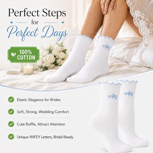 Ruffle Bride Socks,White Blue Bride To Be Something Blue Gift, Soft Cotton Bridal Socks For Women Engagement Wedding | Bachelorette Party Decorations & Honeymoon essential decorations in Saudi Arabia