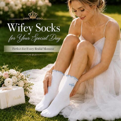 Ruffle Bride Socks,White Blue Bride To Be Something Blue Gift, Soft Cotton Bridal Socks For Women Engagement Wedding | Bachelorette Party Decorations & Honeymoon essential decorations in Saudi Arabia