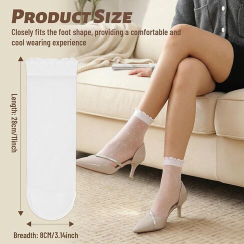 12 Pairs Women's Ruffle Sheer Socks with Polka Dots - Ultra Thin Cool Mesh Socks for Women, Summer Cute Frilly Lace Crew Socks for Dress, Daily Wear in Kuwait