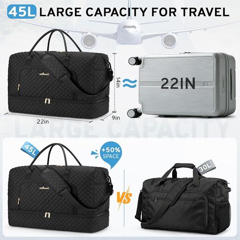 ZOMFELT Carry On Luggage 22x14x9 Airline Approved, 45L Waterproof Large Women Duffle Bag for Travel, Carry on Travel Bag with Shoe Compartment, Weekender Overnight Hospital Gym Bag for Women, Black in Saudi Arabia