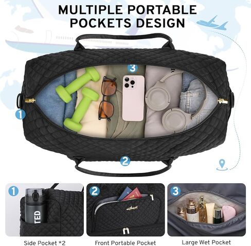 ZOMFELT Carry On Luggage 22x14x9 Airline Approved, 45L Waterproof Large Women Duffle Bag for Travel, Carry on Travel Bag with Shoe Compartment, Weekender Overnight Hospital Gym Bag for Women, Black in Saudi Arabia