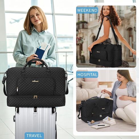 ZOMFELT Carry On Luggage 22x14x9 Airline Approved, 45L Waterproof Large Women Duffle Bag for Travel, Carry on Travel Bag with Shoe Compartment, Weekender Overnight Hospital Gym Bag for Women, Black in Saudi Arabia