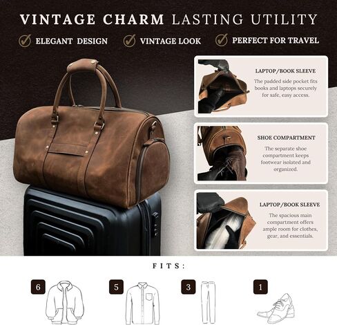 Muskie Leather Duffle Bag For Men & Women 21 Inch Full Grain Distressed Airplane Travel Weekend Carry On Overnight Gym Duffel With Shoe Compartment in Kuwait