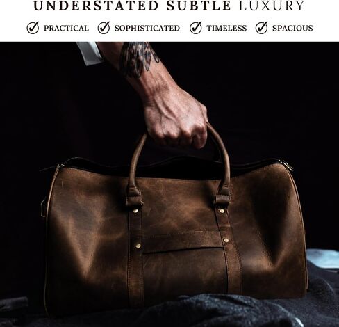 Muskie Leather Duffle Bag For Men & Women 21 Inch Full Grain Distressed Airplane Travel Weekend Carry On Overnight Gym Duffel With Shoe Compartment in Kuwait