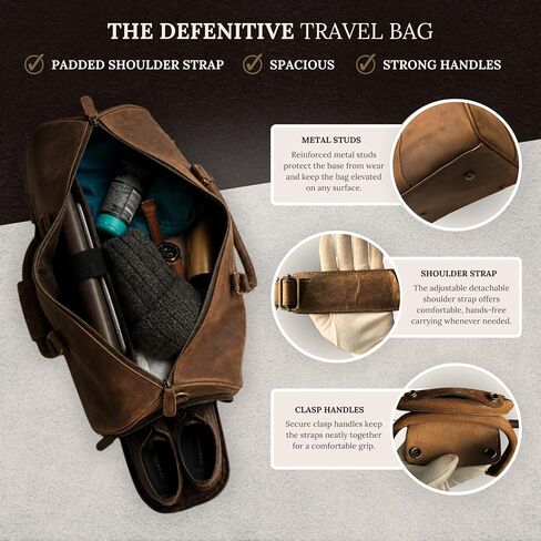 Muskie Leather Duffle Bag For Men & Women 21 Inch Full Grain Distressed Airplane Travel Weekend Carry On Overnight Gym Duffel With Shoe Compartment in Kuwait