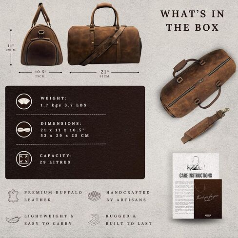 Muskie Leather Duffle Bag For Men & Women 21 Inch Full Grain Distressed Airplane Travel Weekend Carry On Overnight Gym Duffel With Shoe Compartment in Kuwait