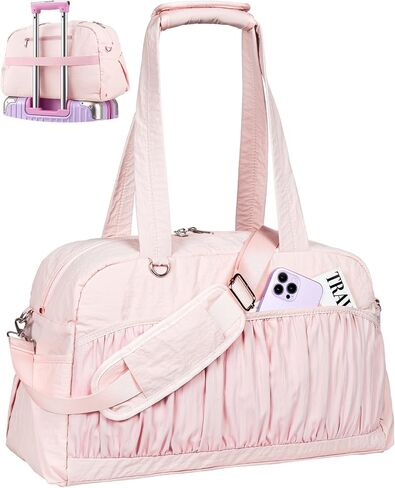 Eililer Cute Travel Duffle Bag for Women, Carry On Airline Personal Item Bag, Lightweight Puffy Weekender Overnight Bag with Wet Pocket, 26L Gym Bag, Dance Bag, Water Resistant in Saudi Arabia