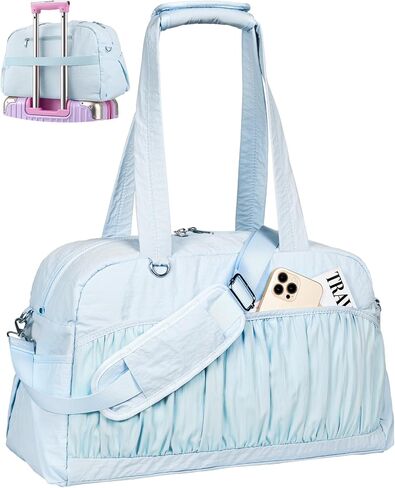 Eililer Cute Travel Duffle Bag for Women, Carry On Airline Personal Item Bag, Lightweight Puffy Weekender Overnight Bag with Wet Pocket, 26L Gym Bag, Dance Bag, Water Resistant in Saudi Arabia