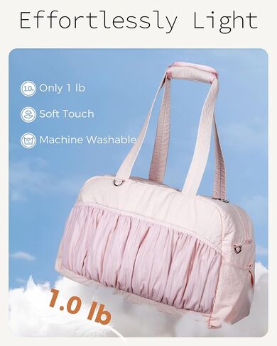 Eililer Cute Travel Duffle Bag for Women, Carry On Airline Personal Item Bag, Lightweight Puffy Weekender Overnight Bag with Wet Pocket, 26L Gym Bag, Dance Bag, Water Resistant in Saudi Arabia