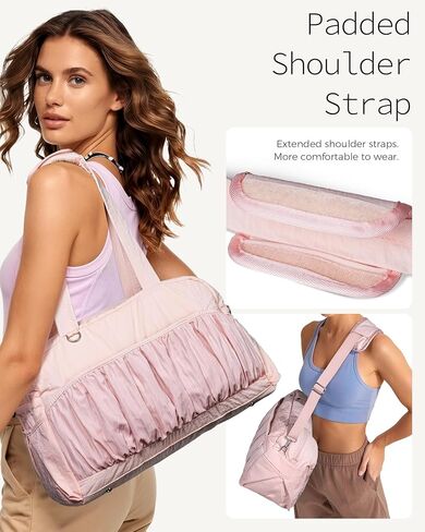 Eililer Cute Travel Duffle Bag for Women, Carry On Airline Personal Item Bag, Lightweight Puffy Weekender Overnight Bag with Wet Pocket, 26L Gym Bag, Dance Bag, Water Resistant in Saudi Arabia