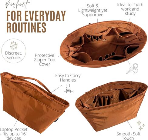 Divitize Luxe Waterproof Nylon Organizer compatible with Coach Mott Messenger Bag Insert — Perfect Fit, +24 Colors, Premium Quality, Extra Storage & Support (Brown, for Mott Messenger 38) in Saudi Arabia