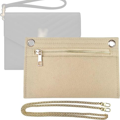Conversion Kit for Cassandre Matelasse Flap Pouch to Crossbody Bag, Felt Insert with 120cm/47" Metal Chain (Claw Clasp-Gold, Tan) in Saudi Arabia