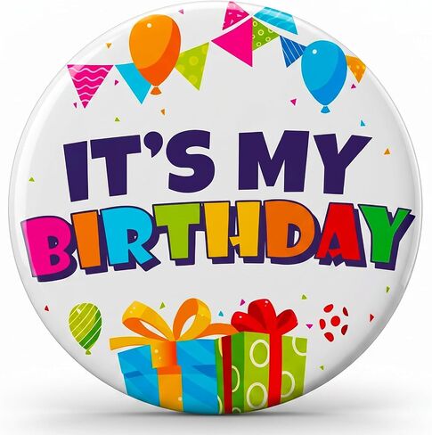 Happy Birthday Pin for Boys Girls, 2.28Inch Round Its My Birthday Pin Metal Happy Birthdays Badge Button for Wedding Party in Kuwait
