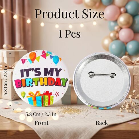Happy Birthday Pin for Boys Girls, 2.28Inch Round Its My Birthday Pin Metal Happy Birthdays Badge Button for Wedding Party in Kuwait