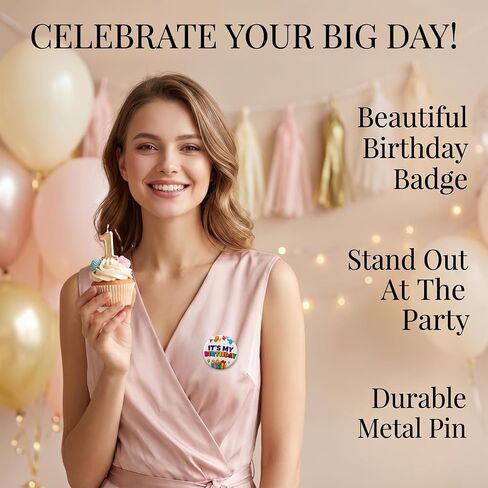 Happy Birthday Pin for Boys Girls, 2.28Inch Round Its My Birthday Pin Metal Happy Birthdays Badge Button for Wedding Party in Kuwait