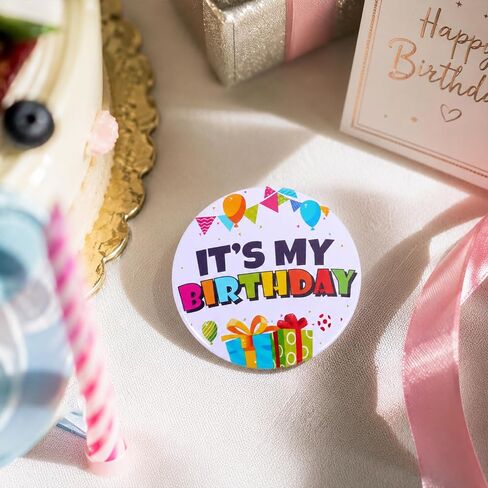 Happy Birthday Pin for Boys Girls, 2.28Inch Round Its My Birthday Pin Metal Happy Birthdays Badge Button for Wedding Party in Kuwait