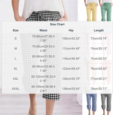 DASAYO Capris for Women Casual Linen Checkered Elastic Waist Drawstring Capri Pants with Pockets Summer Lounge Travel Outfits in Kuwait