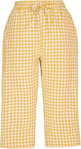 DASAYO Capris for Women Casual Linen Checkered Elastic Waist Drawstring Capri Pants with Pockets Summer Lounge Travel Outfits in Kuwait