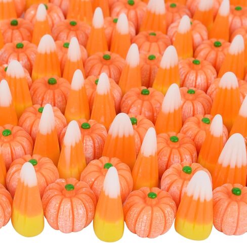 100 Pcs Fake Candy Corn Pumpkin Halloween Resin Charms Fall Resin Mini Pumpkin for Halloween Fall Thanksgiving Handmake Party Decor Supplies in Saudi Arabia